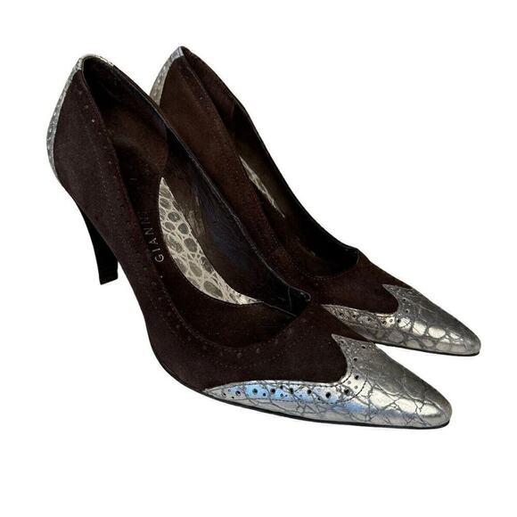 Gianni Bini Shoes - Gianni Bini Chocolate Brown Silver Cone Heel Pumps 7 M Stiletto